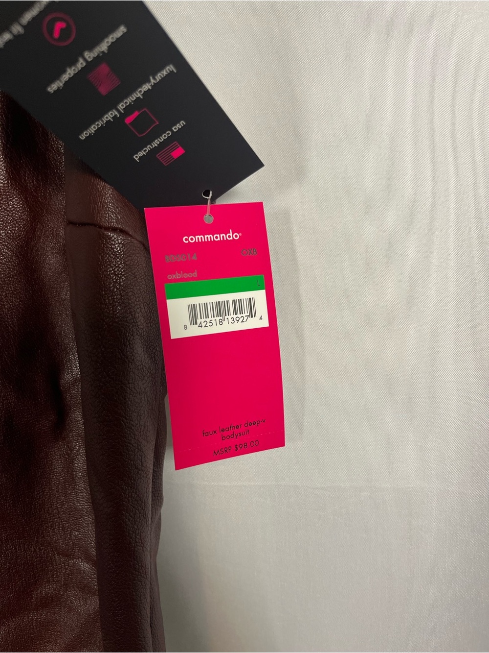 Commando NEW faux leather deep v Burgundy bodysuit sz large - Picture 5 of 8